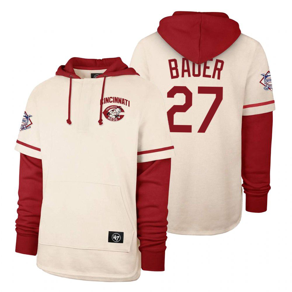 Men Cincinnati Reds #27 Baoer Cream 2021 Pullover Hoodie MLB Jersey